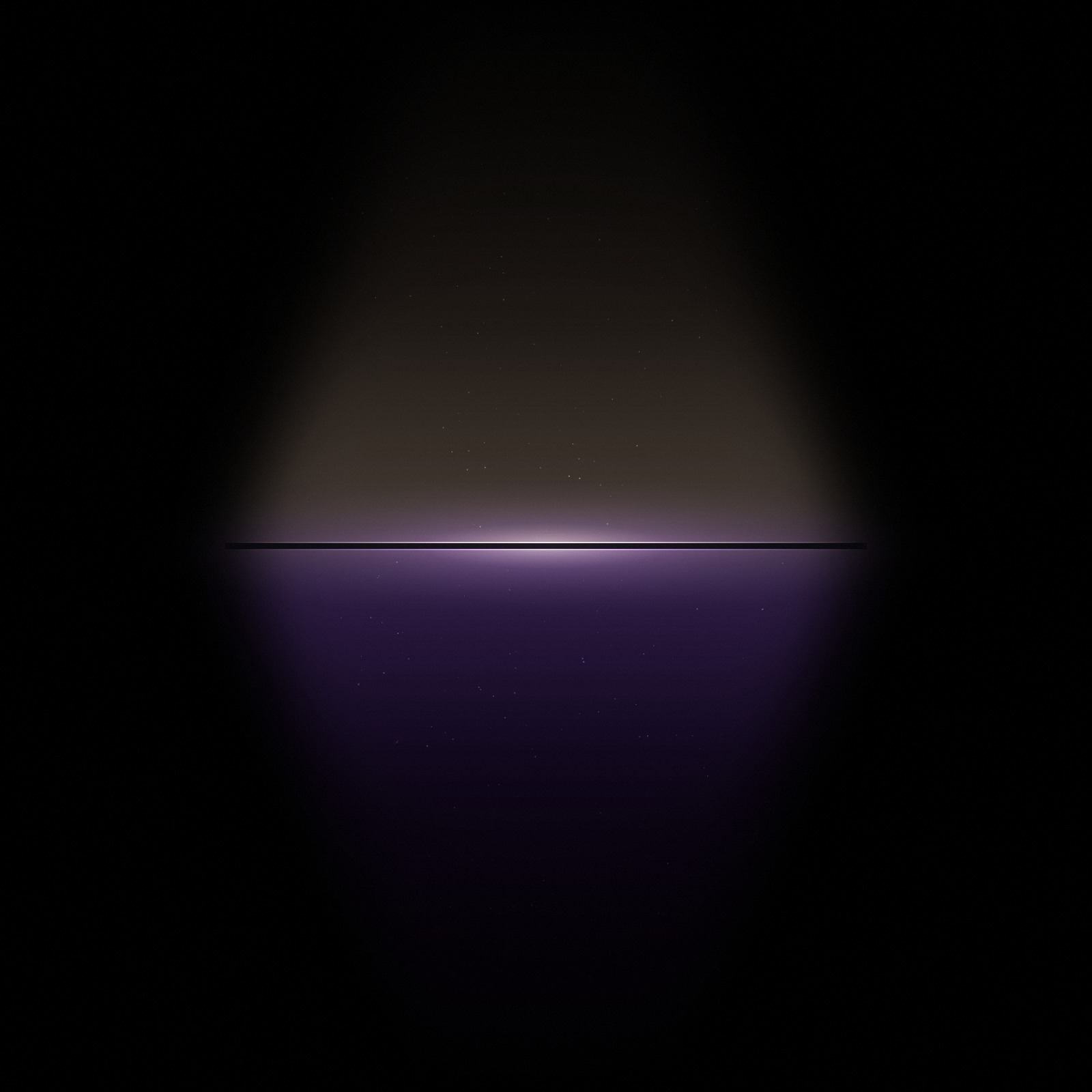 Warm light from above and violet light from below meeting at a single sheet of glass