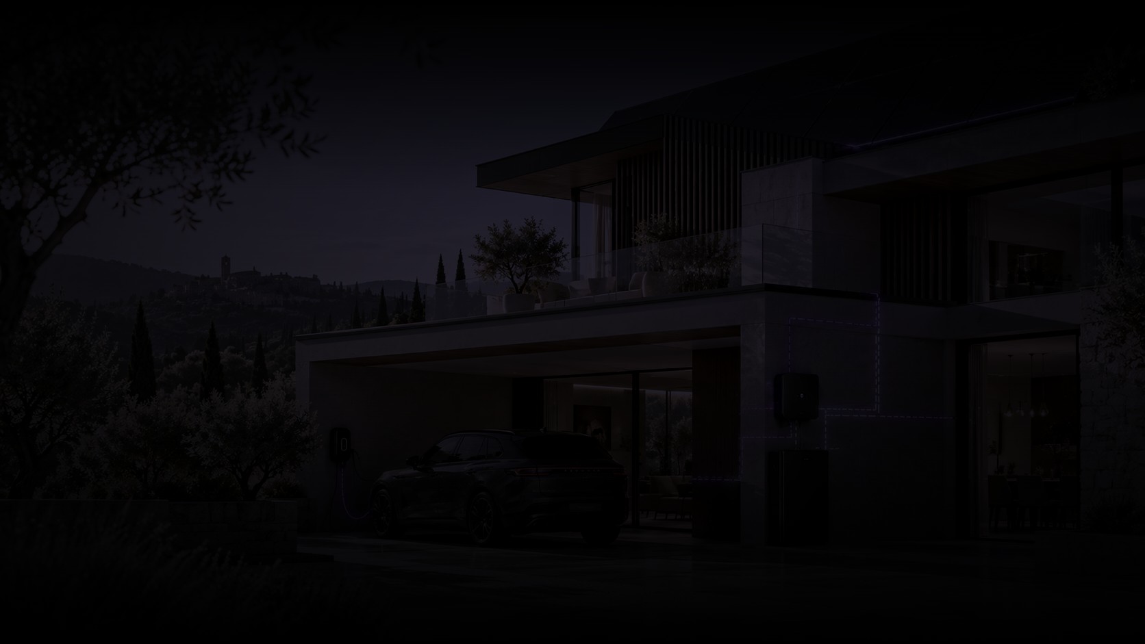 A residence powered by PhaseLux at night